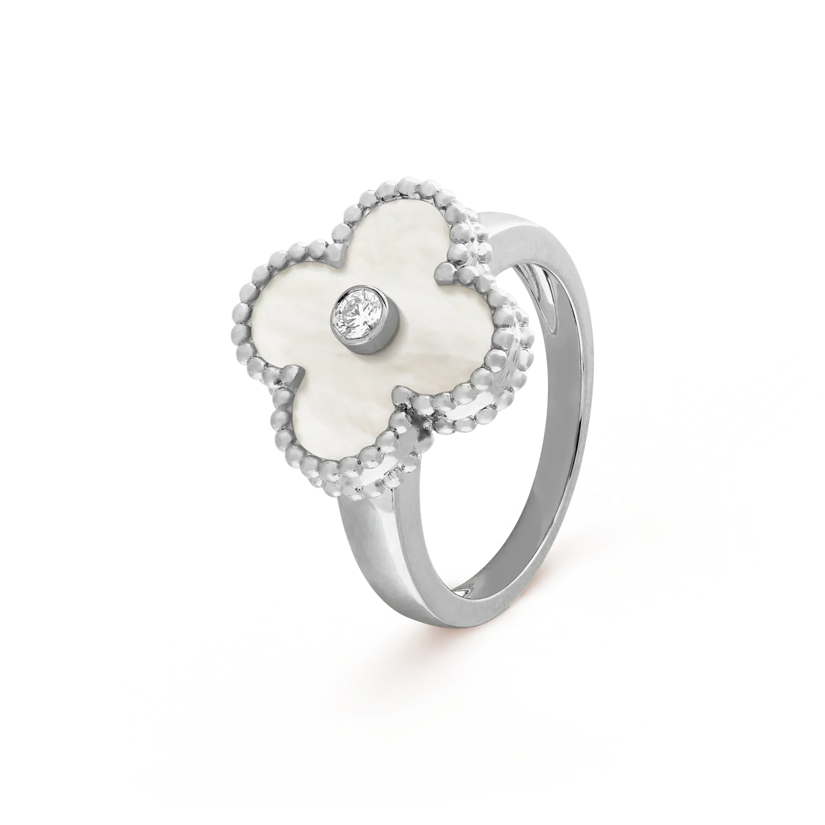 [Avelora Jewelry ]CLOVER SILVER MOP DIAMOND RING