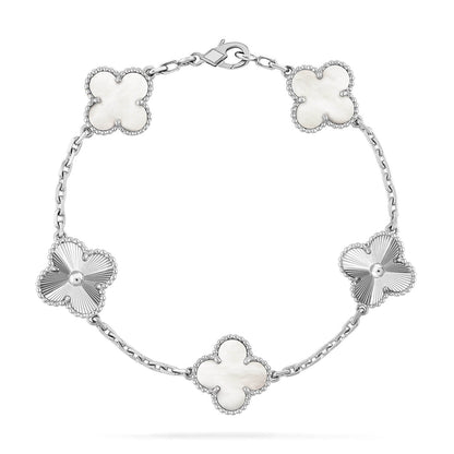 [Avelora]LUCKY CLOVER 5-MOTIF BRACELET - WHITE MOTHER-OF-PEARL COLLECTION