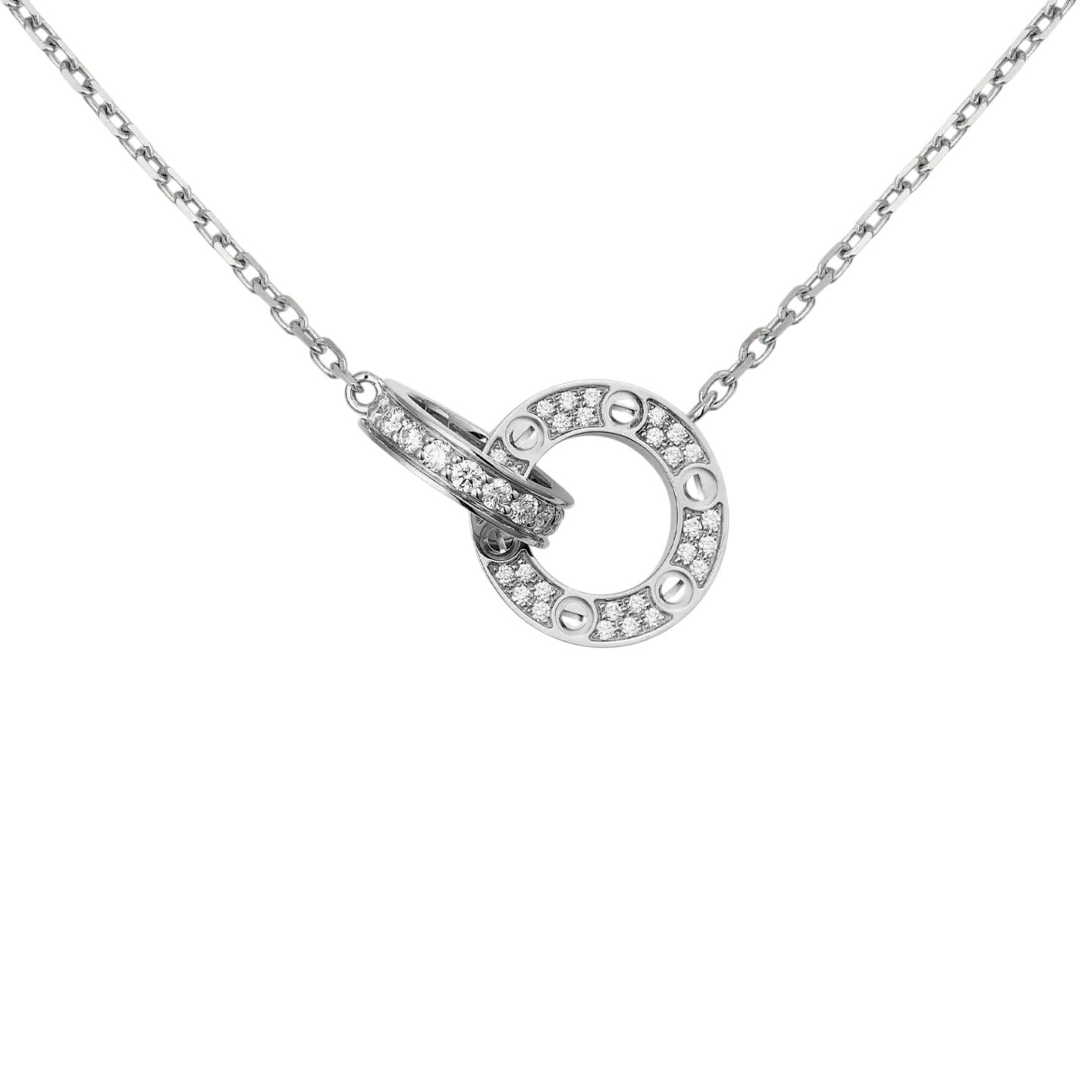 [Avelora]LOVE DOUBLE-RING PENDANT FULL-PAVÉ NECKLACE