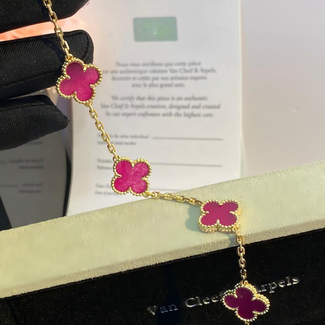[Avelora jewelry]NEW CLOVER 5 MOTIFS PINK ENAMEL BRACELET