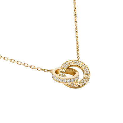 [Avelora]LOVE DOUBLE-RING PENDANT FULL-PAVÉ NECKLACE