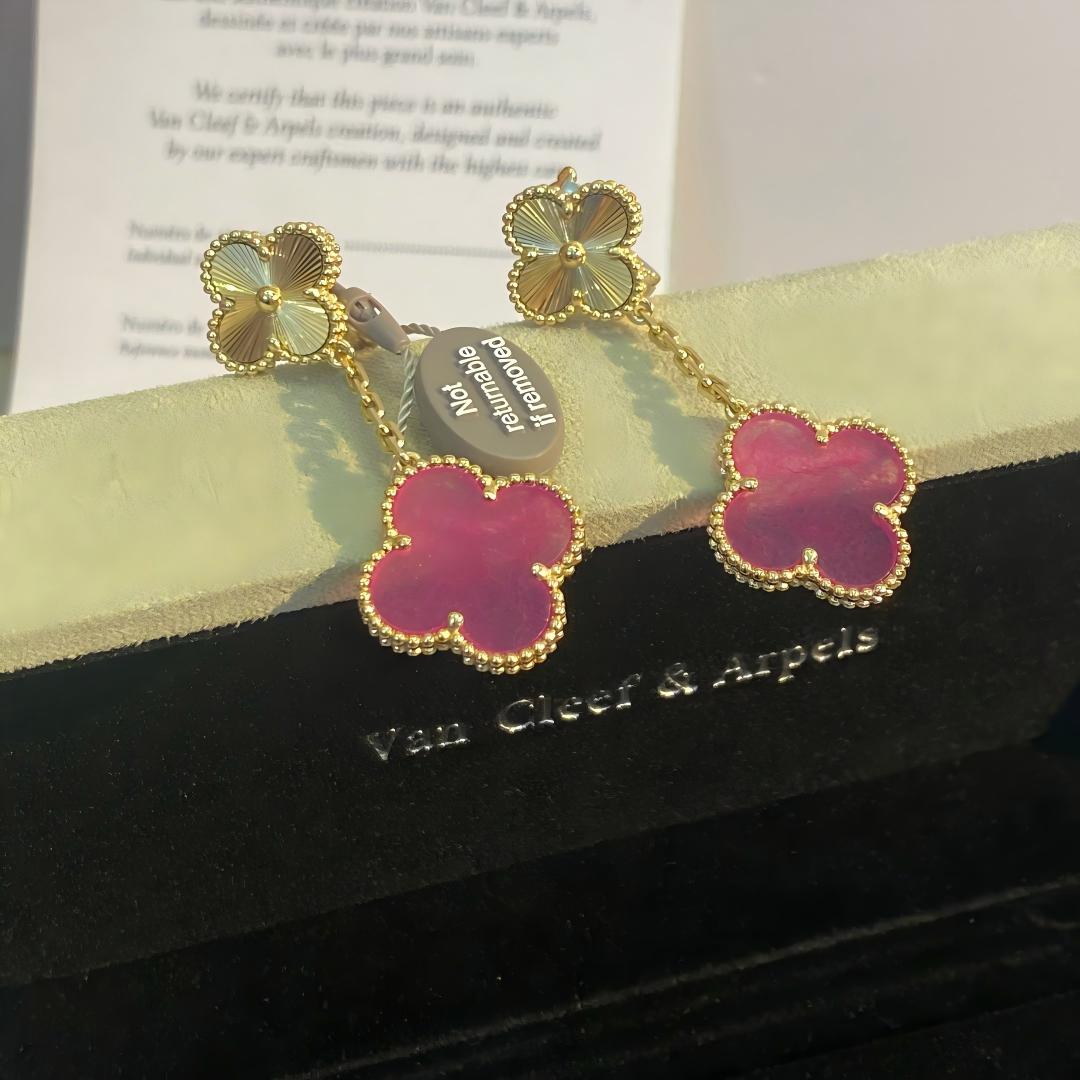 [Avelora jewelry]NEW CLOVER 2 MOTIF PINK ENAMEL EARRINGS
