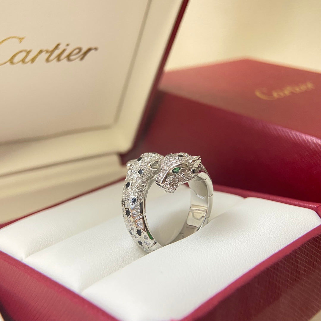 Pavé Twin Panther Ring - Silver