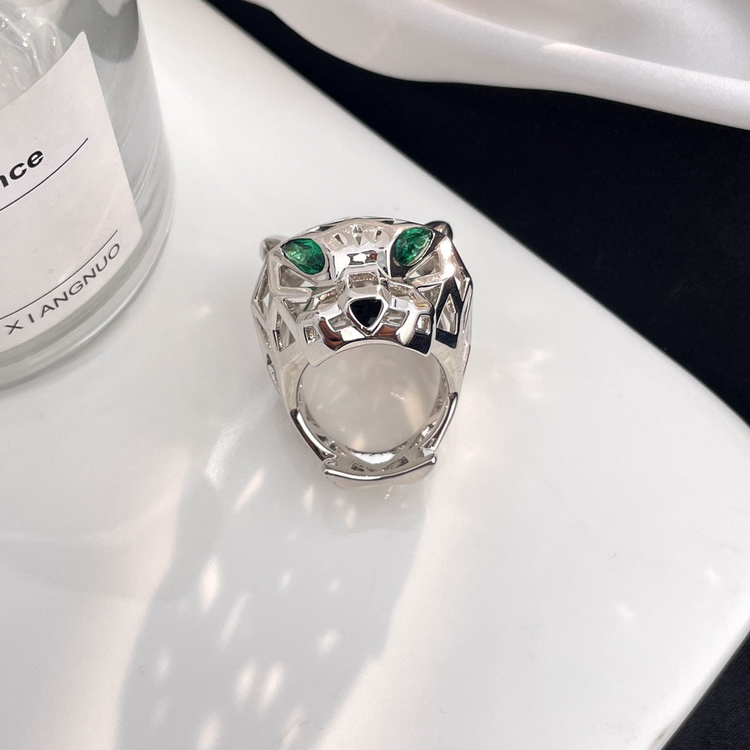 Openwork Panther Head Ring - detail view
