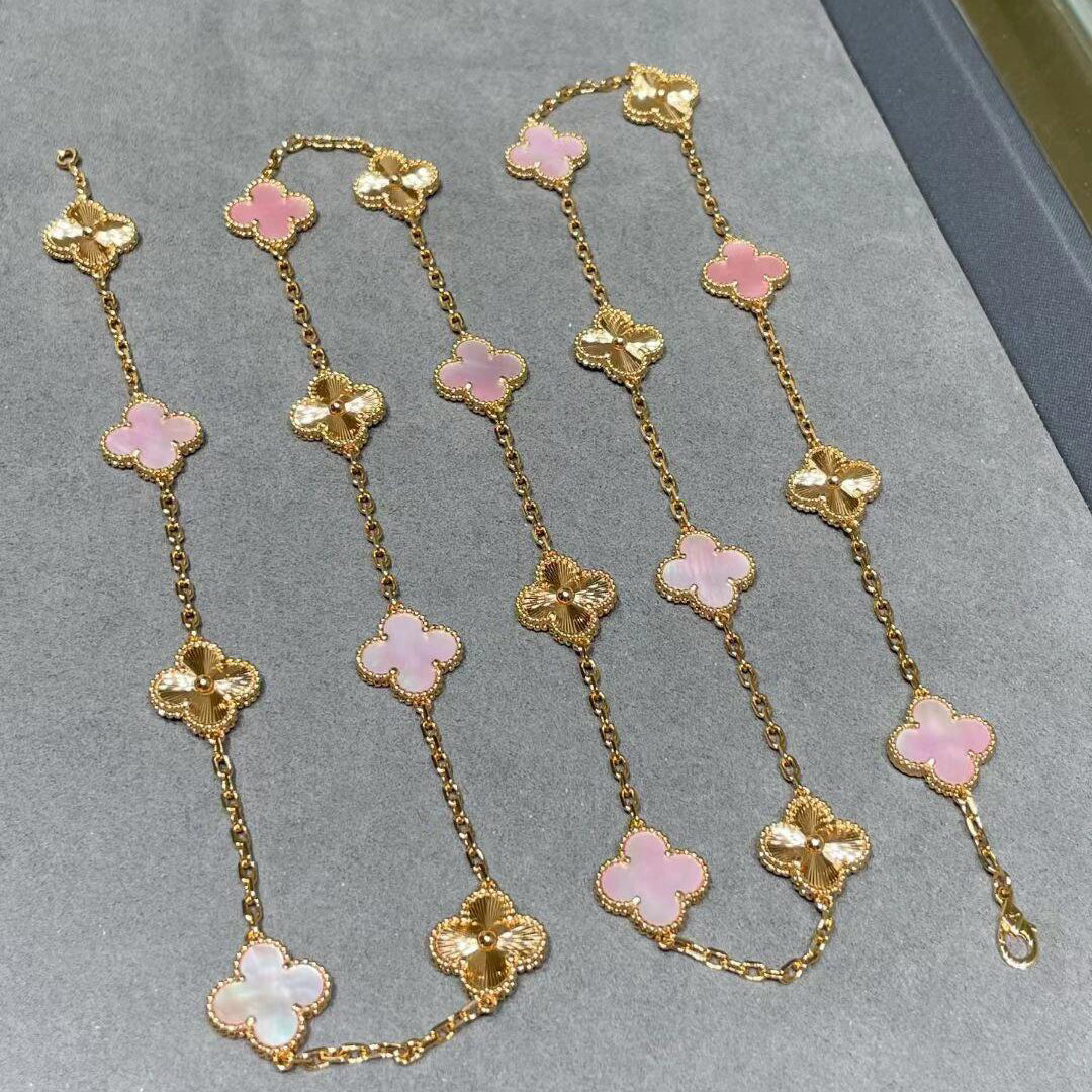 [Avelora Jewelry ]CLOVER 20 MOTIFS LASER PINK MOP NECKLACE