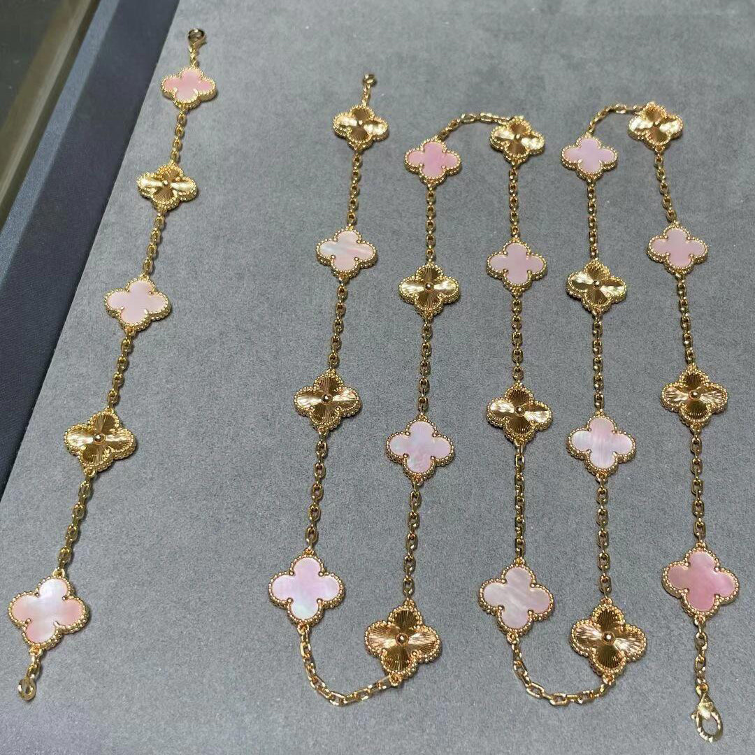 [Avelora Jewelry ]CLOVER 20 MOTIFS LASER PINK MOP NECKLACE