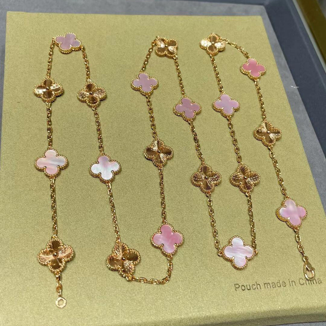 [Avelora Jewelry ]CLOVER 20 MOTIFS LASER PINK MOP NECKLACE