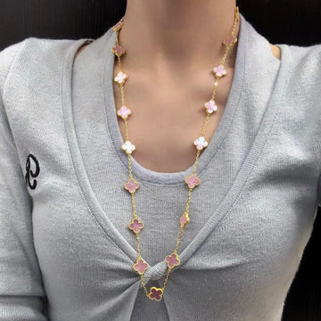 [Avelora Jewelry ]CLOVER 20 MOTIFS PINK MOP NECKLACE