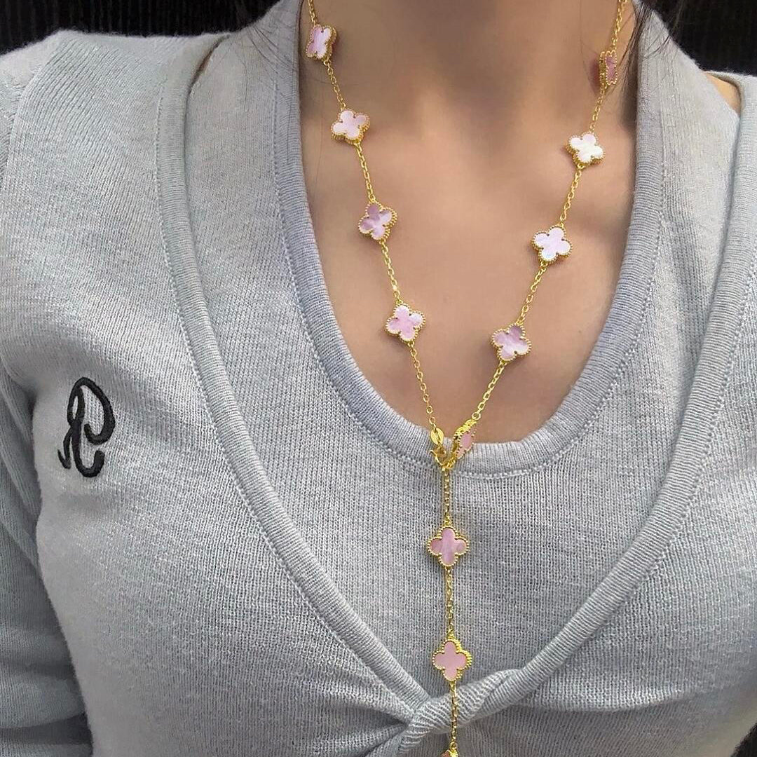 [Avelora Jewelry ]CLOVER 20 MOTIFS PINK MOP NECKLACE