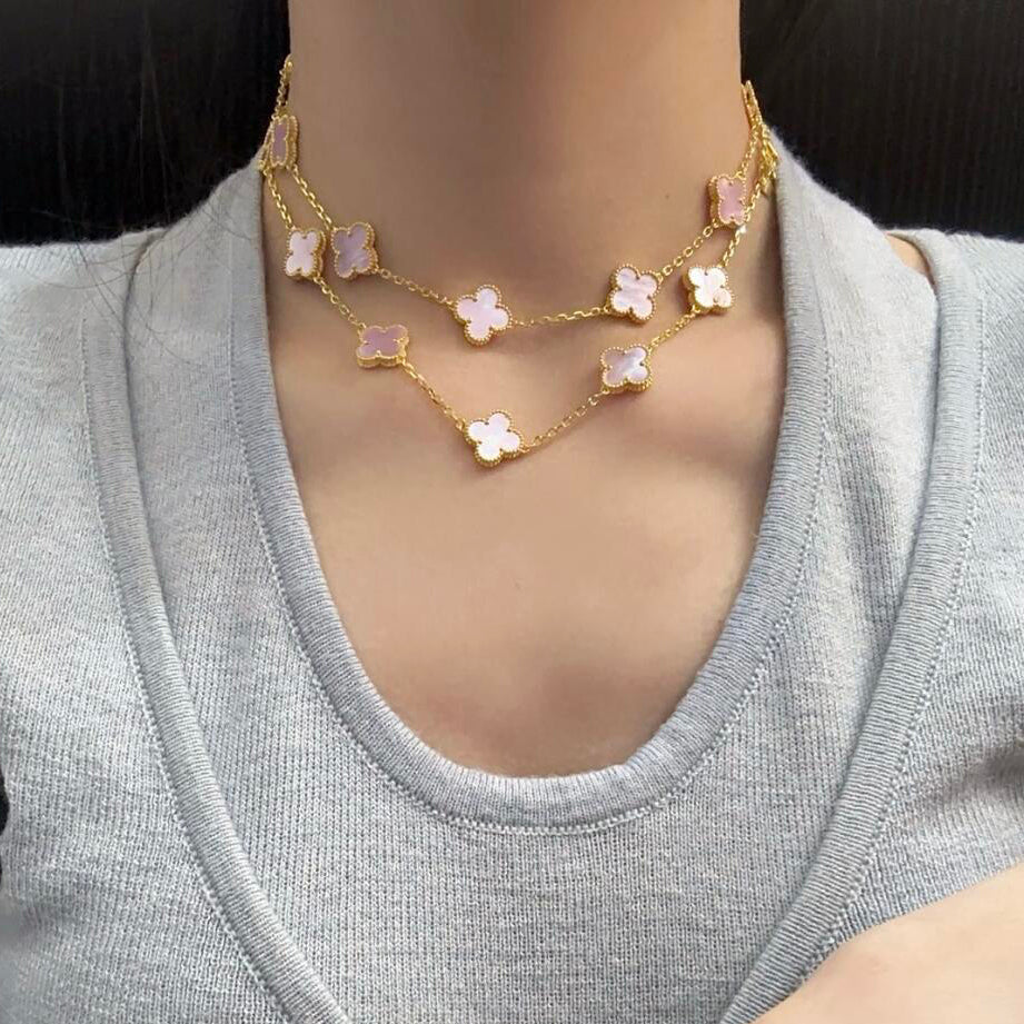 [Avelora Jewelry ]CLOVER 20 MOTIFS PINK MOP NECKLACE