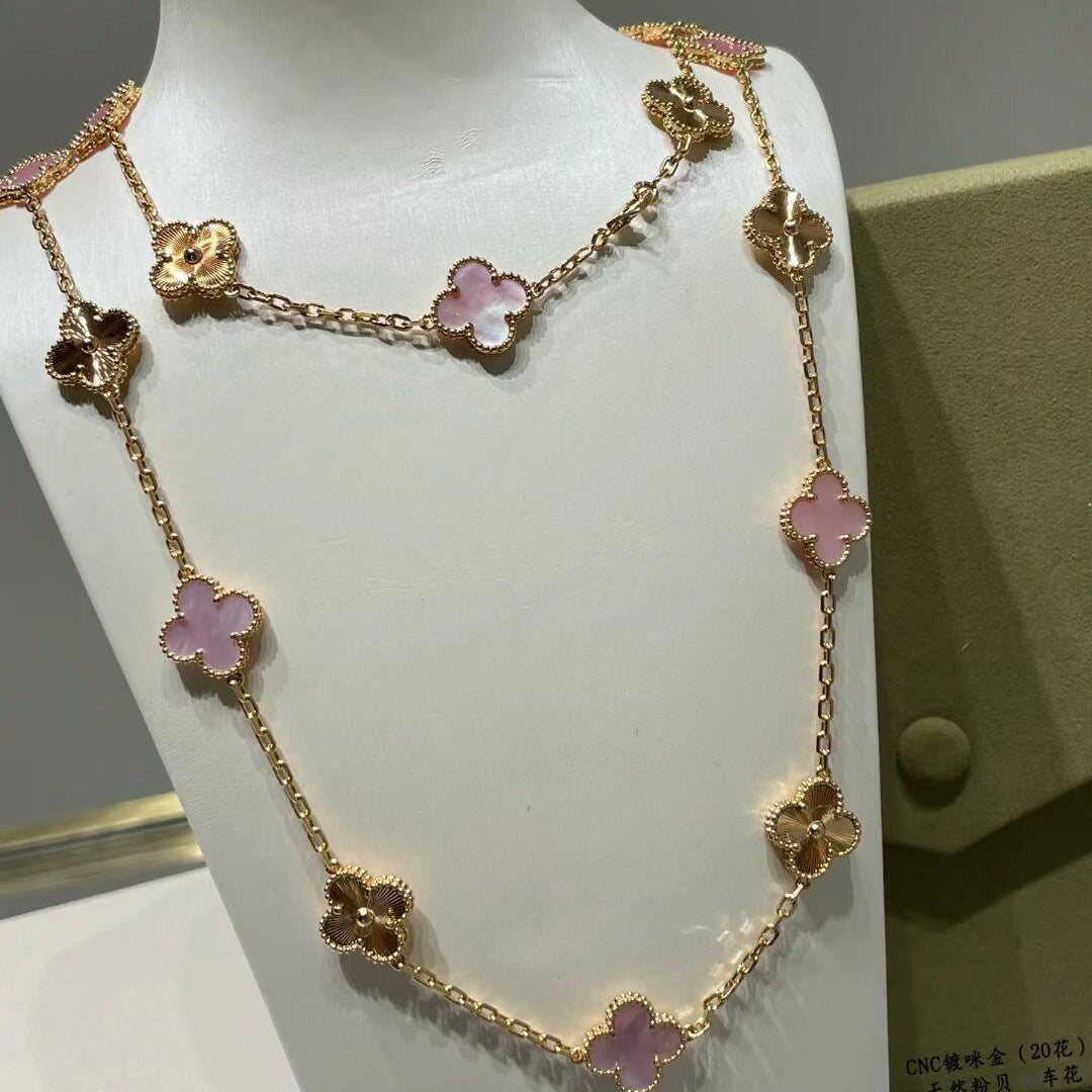 [Avelora Jewelry ]CLOVER 20 MOTIFS LASER PINK MOP NECKLACE