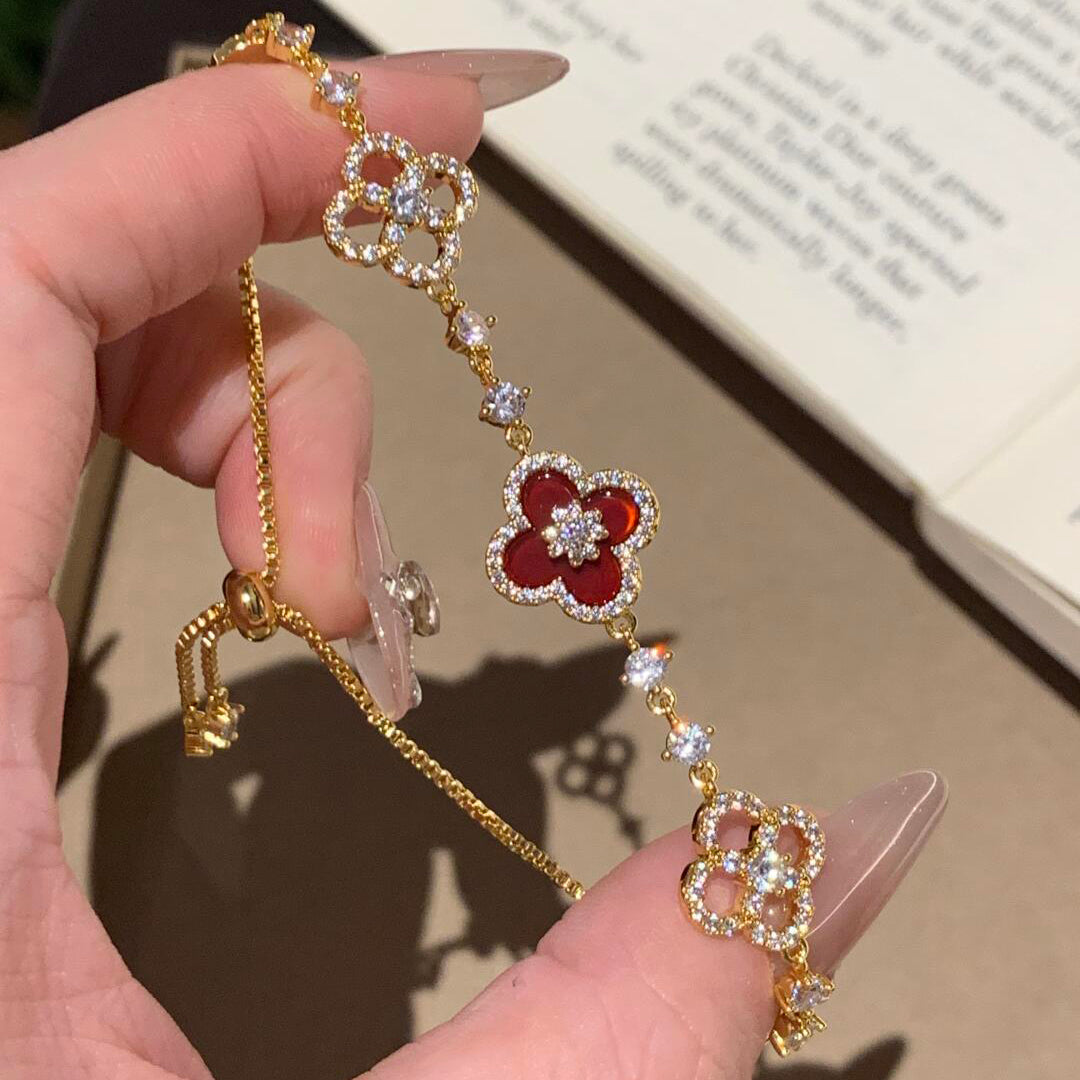 [Avelora Jewelry ]CLOVER 5 MOTIF PINK BLUE RED WHITE BRACELET