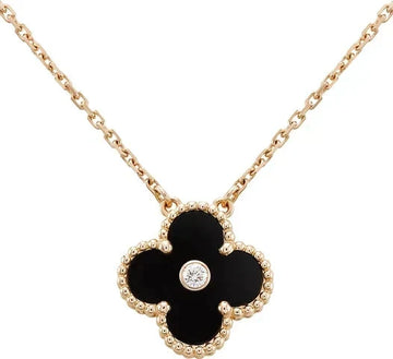 [Avelora Jewelry ]CLOVER 15MM DIAMOND ONYX NECKLACE