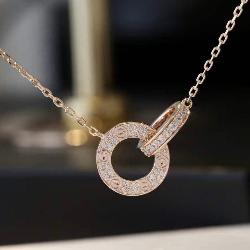 [Avelora Jewelry ]LOVE 7.6MM NECKLACE ROSE GOLD AND SILVER  FULL DIAMOND