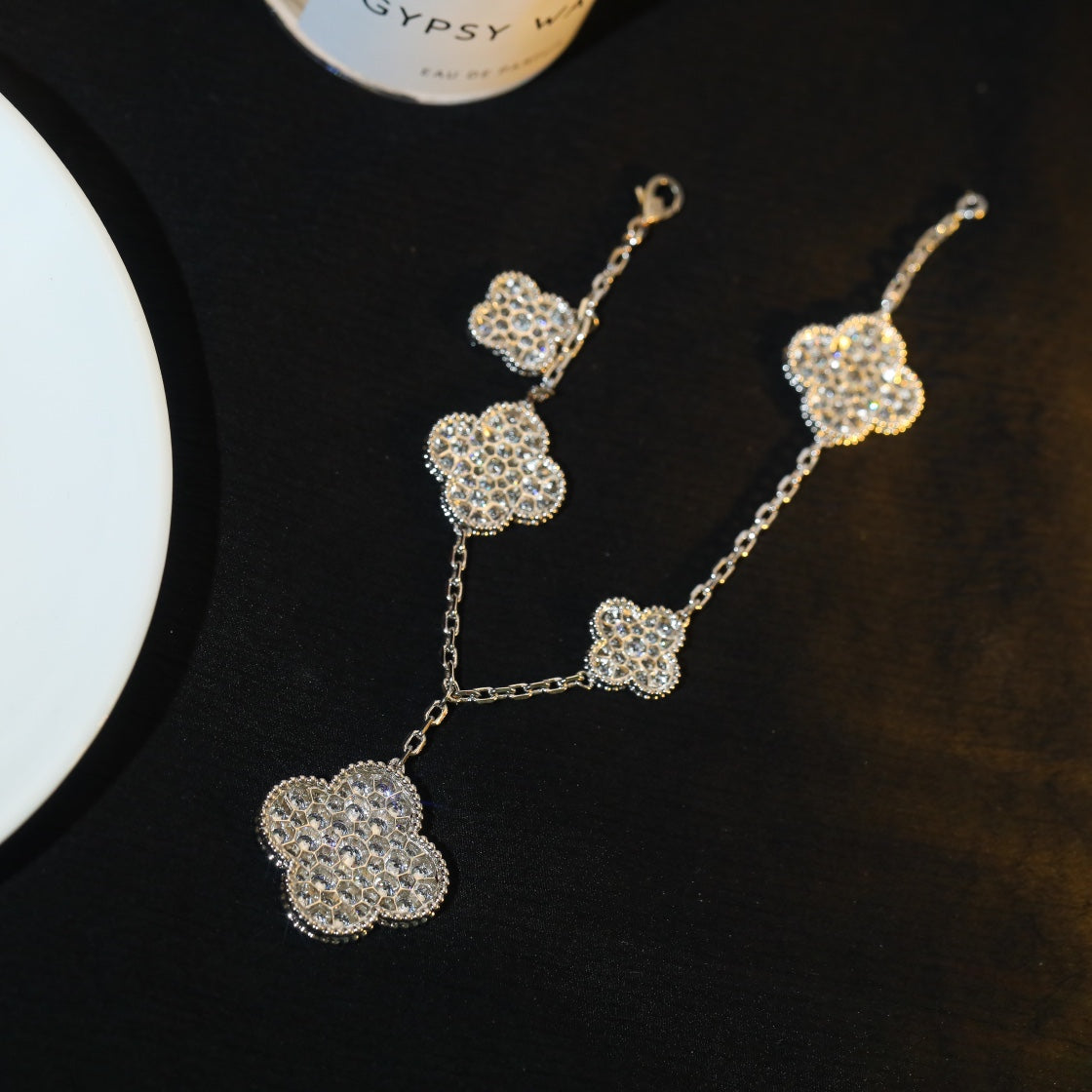[Avelora Jewelry ]CLOVER BRACELET 5 MOTIF SILVER DIAMOND PAVED
