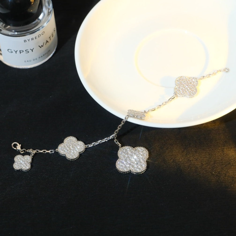 [Avelora Jewelry ]CLOVER BRACELET 5 MOTIF SILVER DIAMOND PAVED