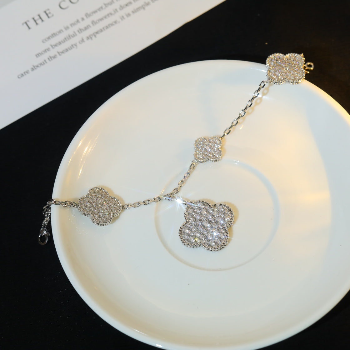 [Avelora Jewelry ]CLOVER BRACELET 5 MOTIF SILVER DIAMOND PAVED