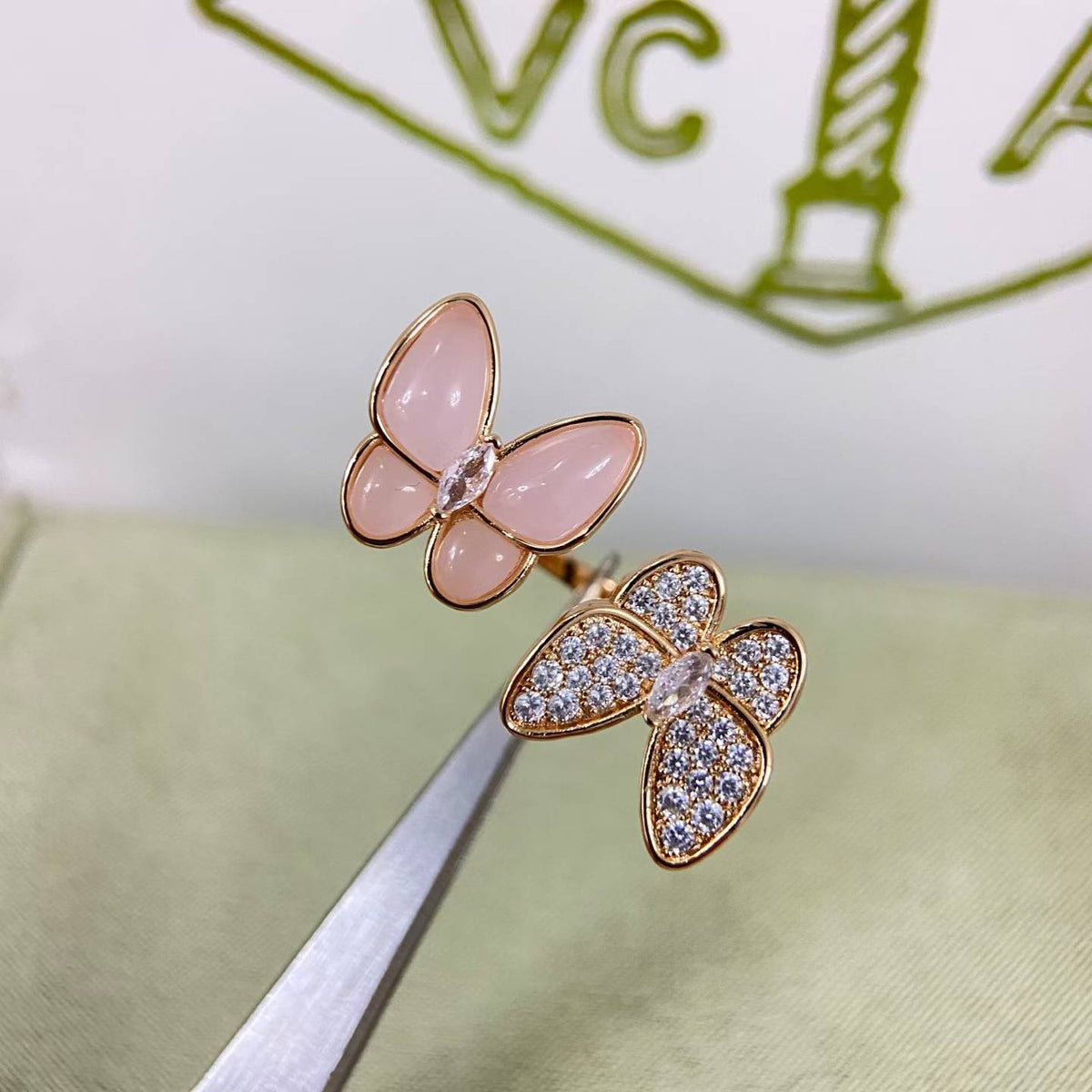 [Avelora Jewelry]TWIN BUTTERFLY NEW DIAMOND & PINK BUTTERFLY RING
