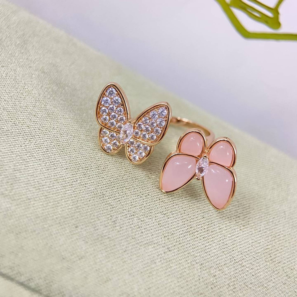 [Avelora Jewelry]TWIN BUTTERFLY NEW DIAMOND & PINK BUTTERFLY RING