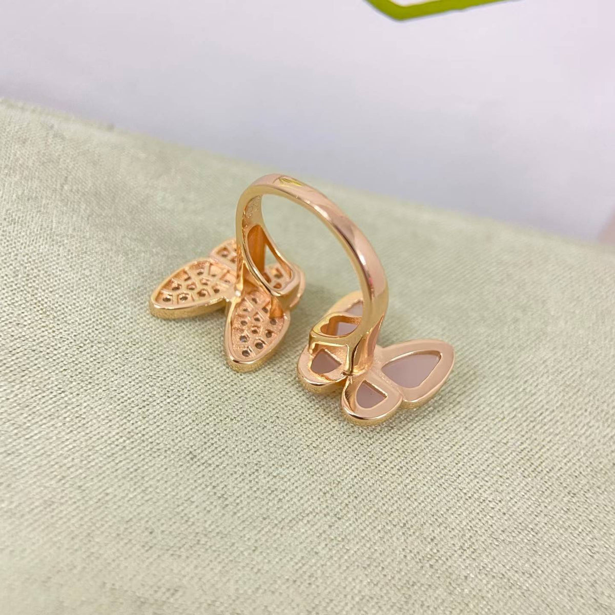 [Avelora Jewelry]TWIN BUTTERFLY NEW DIAMOND & PINK BUTTERFLY RING