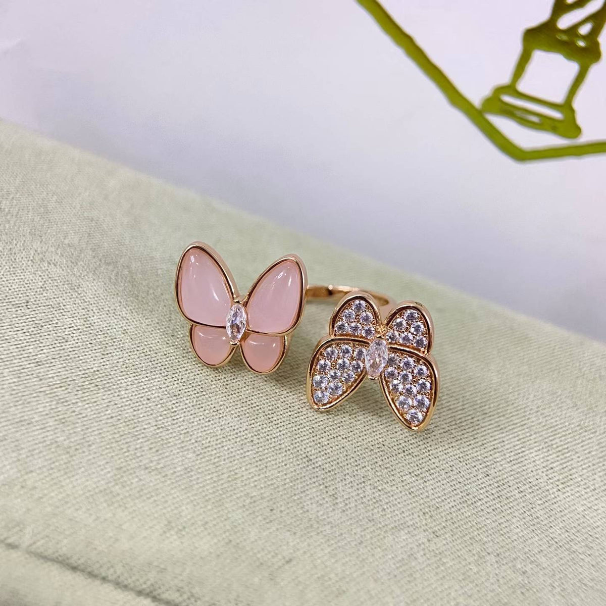 [Avelora Jewelry]TWIN BUTTERFLY NEW DIAMOND & PINK BUTTERFLY RING