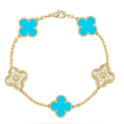 [Avelora]LUCKY CLOVER 5-MOTIF BRACELET - TURQUOISE COLLECTION