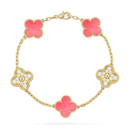 [Avelora]LUCKY CLOVER 5-MOTIF BRACELET - PINK MOTHER-OF-PEARL COLLECTION