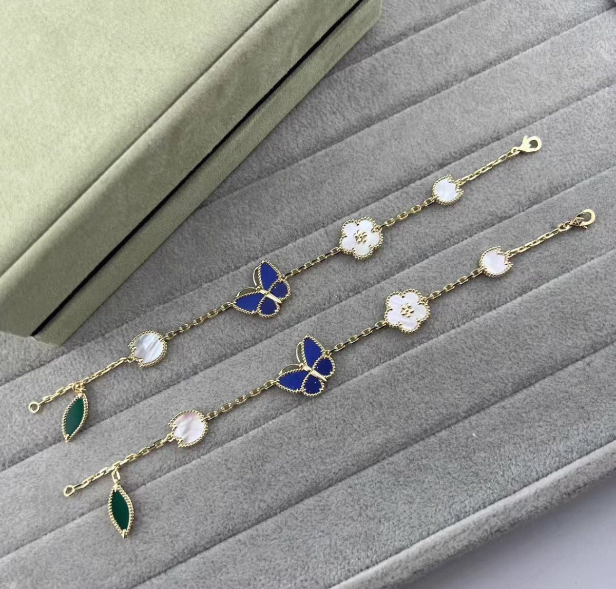 [Avelora Jewelry ]LUCKY SPRING GOLD BLUESTONE WHITE MOTHER-OF-PEARL BRACELET