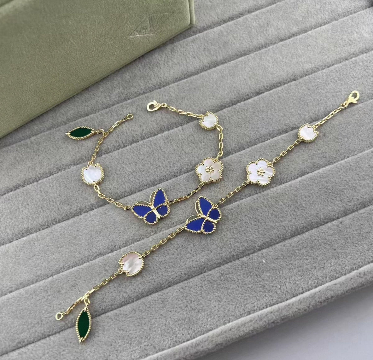 [Avelora Jewelry ]LUCKY SPRING GOLD BLUESTONE WHITE MOTHER-OF-PEARL BRACELET