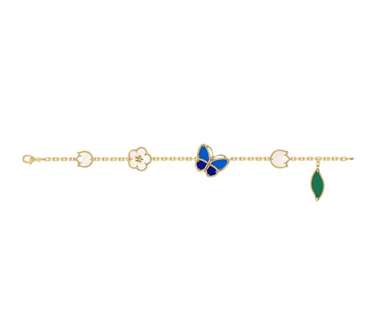 [Avelora Jewelry ]LUCKY SPRING GOLD BLUESTONE WHITE MOTHER-OF-PEARL BRACELET