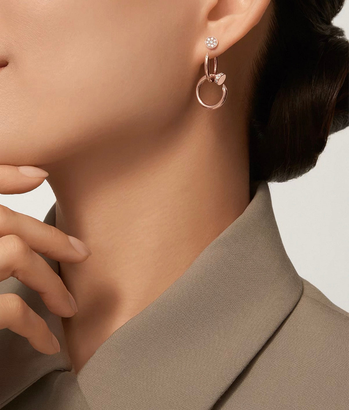 [Avelora Jewelry]NAIL COLLECTION DIAMOND SET DOUBLE HOOP EARRINGS