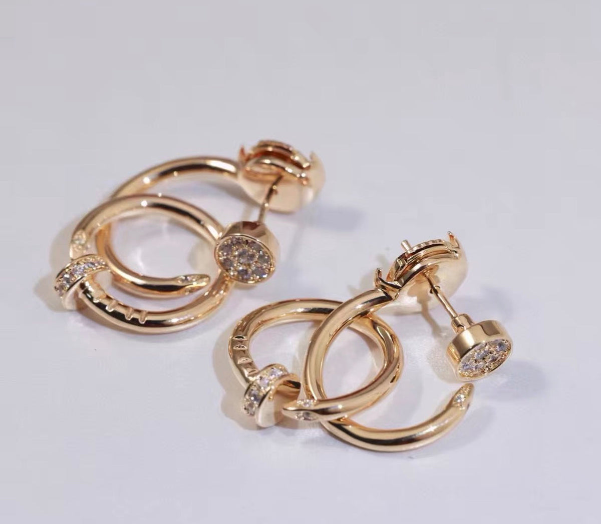 [Avelora Jewelry]NAIL COLLECTION DIAMOND SET DOUBLE HOOP EARRINGS