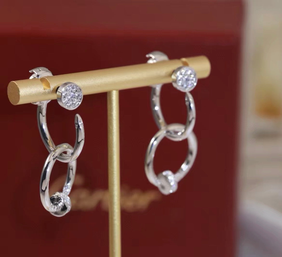 [Avelora Jewelry]NAIL COLLECTION DIAMOND SET DOUBLE HOOP EARRINGS
