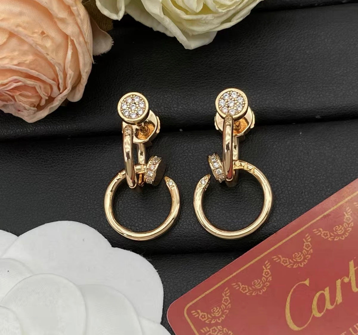 [Avelora Jewelry]NAIL COLLECTION DIAMOND SET DOUBLE HOOP EARRINGS