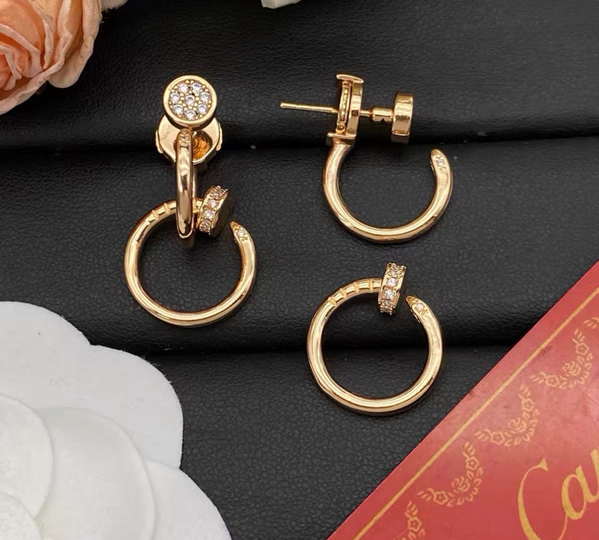 [Avelora Jewelry]NAIL COLLECTION DIAMOND SET DOUBLE HOOP EARRINGS
