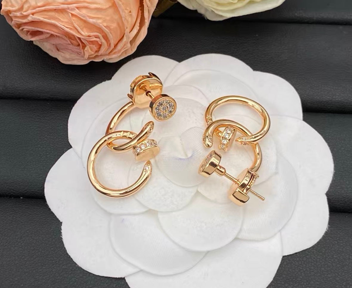 [Avelora Jewelry]NAIL COLLECTION DIAMOND SET DOUBLE HOOP EARRINGS