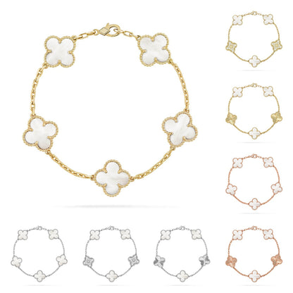 [Avelora]LUCKY CLOVER 5-MOTIF BRACELET - WHITE MOTHER-OF-PEARL COLLECTION