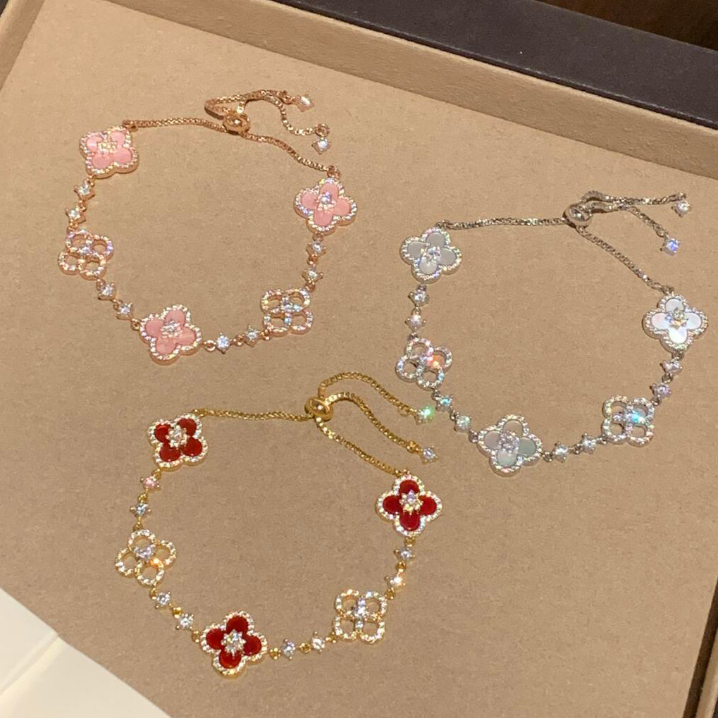 [Avelora Jewelry ]CLOVER 5 MOTIF PINK BLUE RED WHITE BRACELET