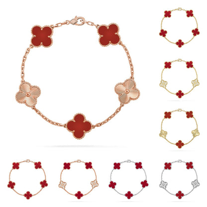 [Avelora]LUCKY CLOVER 5-MOTIF BRACELET - RED CARNELIAN COLLECTION