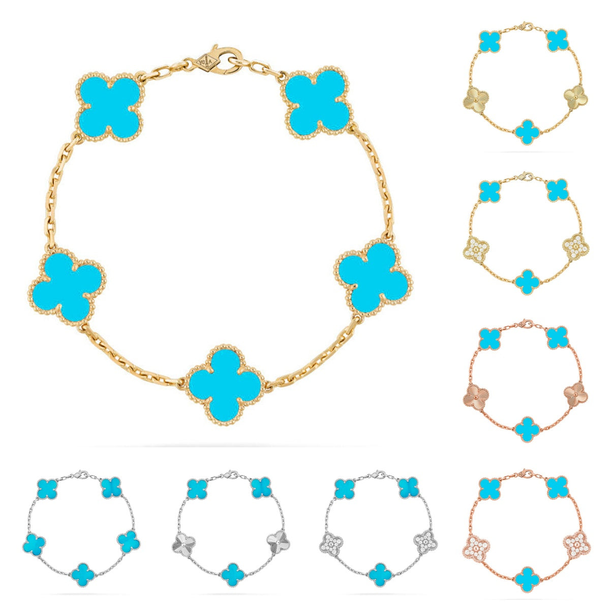 [Avelora]LUCKY CLOVER 5-MOTIF BRACELET - TURQUOISE COLLECTION