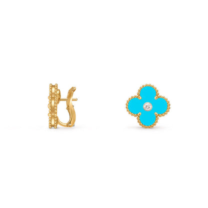 [Avelora]15MM CLOVER FLOWER STUD EARRINGS DIAMOND-GOLD COLLECTION