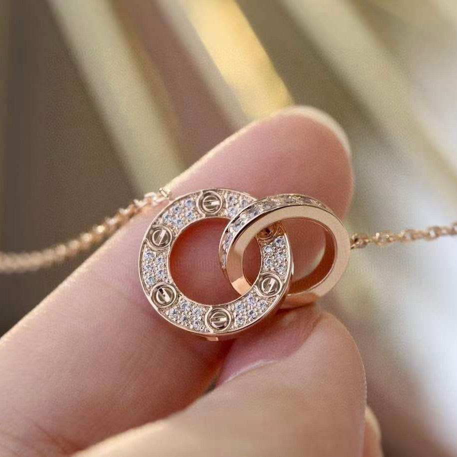 [Avelora Jewelry ]LOVE 7.6MM NECKLACE ROSE GOLD AND SILVER  FULL DIAMOND