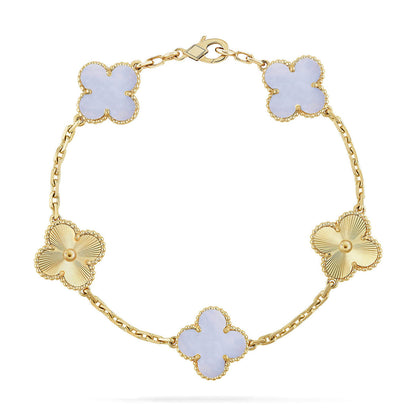 [Avelora]LUCKY CLOVER 5-MOTIF BRACELET - PURPLE CHALCEDONY COLLECTION