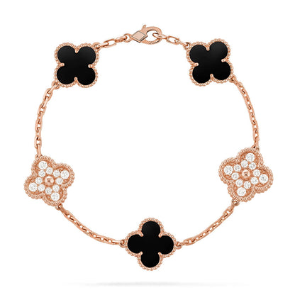 [Avelora]LUCKY CLOVER 5-MOTIF BRACELET - BLACK OXNY COLLECTION