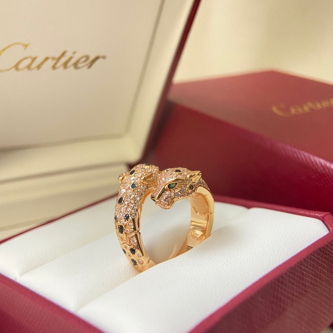 Pavé Twin Panther Ring - Rose Gold