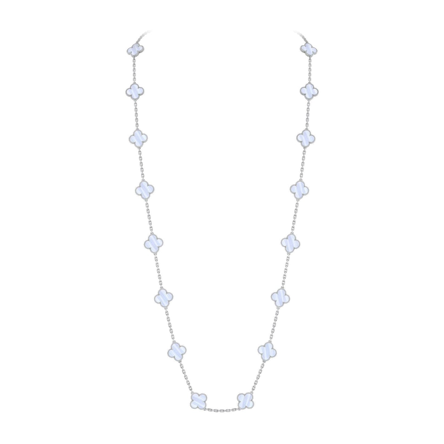 [Avelora]CLASSIC 20-MOTIF LUCKY CLOVER LONG NECKLACE WHITE GOLD COLLECTION