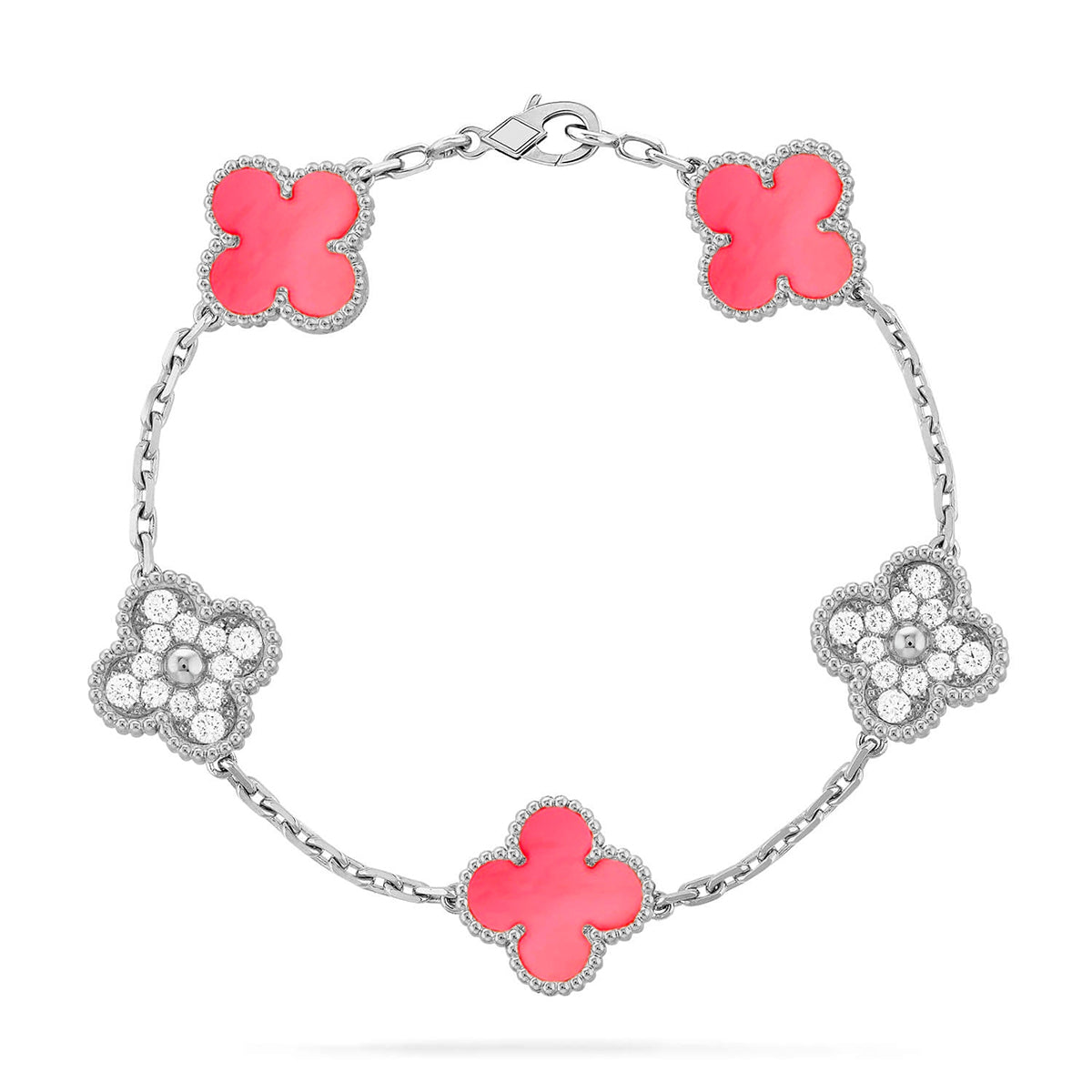 [Avelora]LUCKY CLOVER 5-MOTIF BRACELET - PINK MOTHER-OF-PEARL COLLECTION