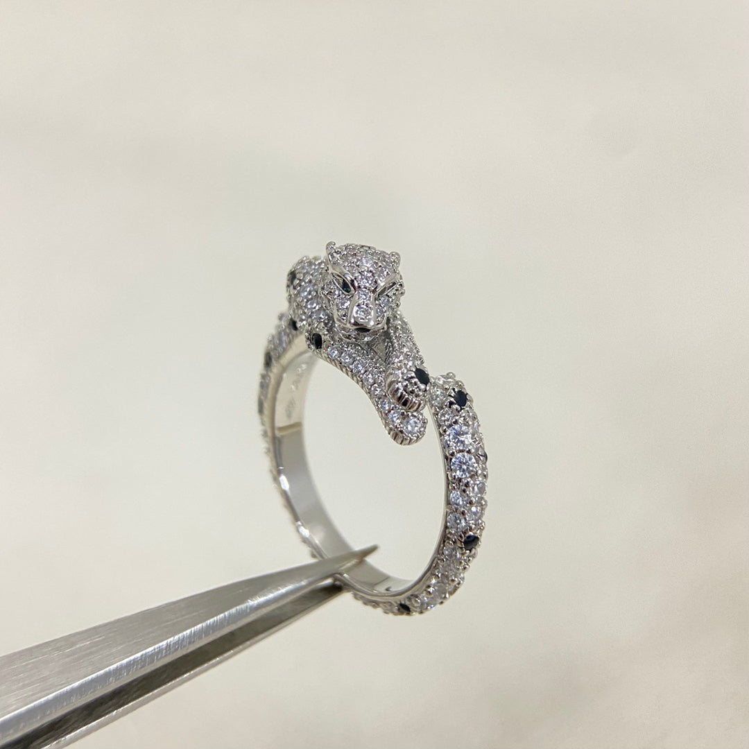 Pavé Panther-Spot Band Ring - Silver