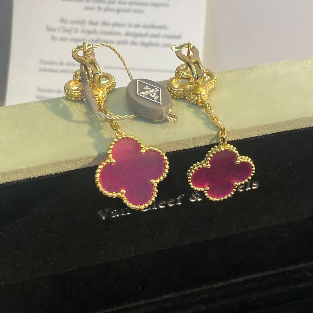 [Avelora jewelry]NEW CLOVER 2 MOTIF PINK ENAMEL EARRINGS