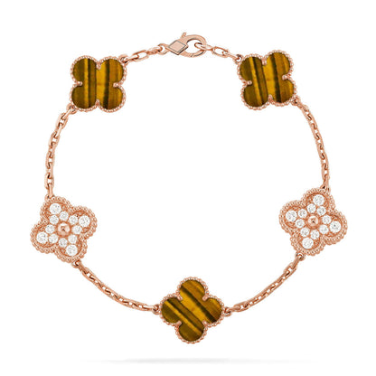 [Avelora]LUCKY CLOVER 5-MOTIF BRACELET -  TIGER’S EYE COLLECTION